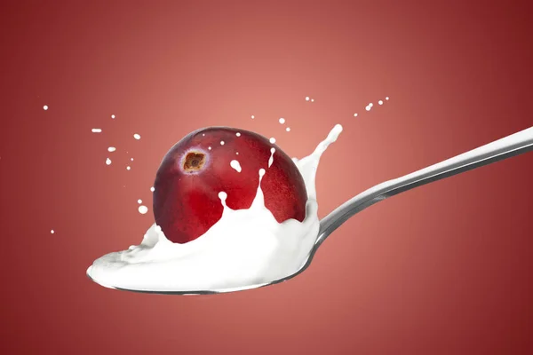 Cranberry fresco com respingo de leite — Fotografia de Stock