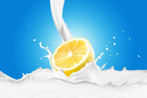 Limón en la leche Splash —  Fotos de Stock