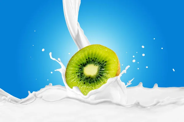 Kiwi Fruit With Milk Splash — Stock Photo, Image
