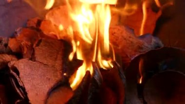 Yanmış bir hindistan cevizi kabuğundan çıkan ateş