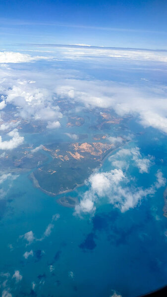 View Riau Islands (Kepulauan Riau) from above and the plane window