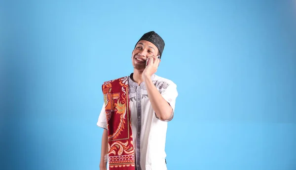 Muž Video Hovor Rodinou Ramadhan — Stock fotografie