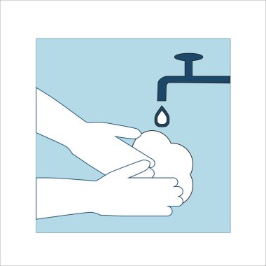 Düz dizayn, akan suda sabun kullanarak ellerini yıkamak.