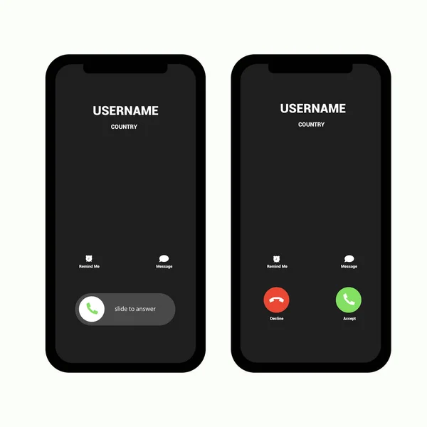 Interface Call Screen Set Dark Mode — Stock Vector