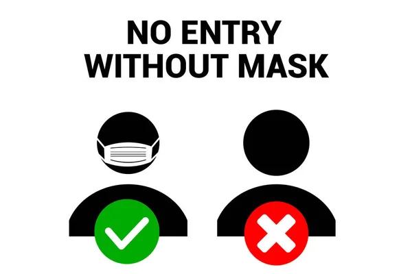 얼굴에 마스크를 입장하거나 마스크를 착용하지 않는다 이미지 — 스톡 벡터