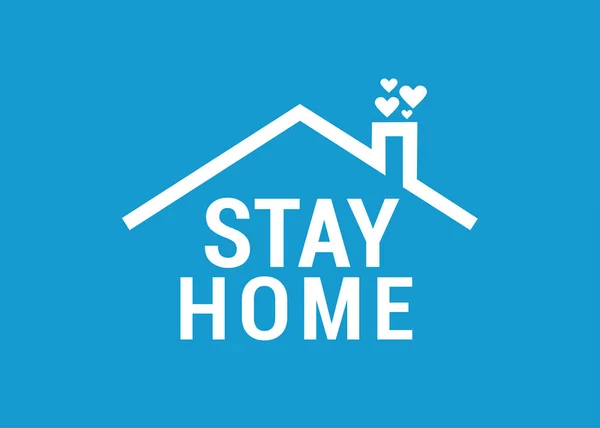 Stay Home Text House Roof Heart Chimney Covid Coronavirus Protection — Stock Vector