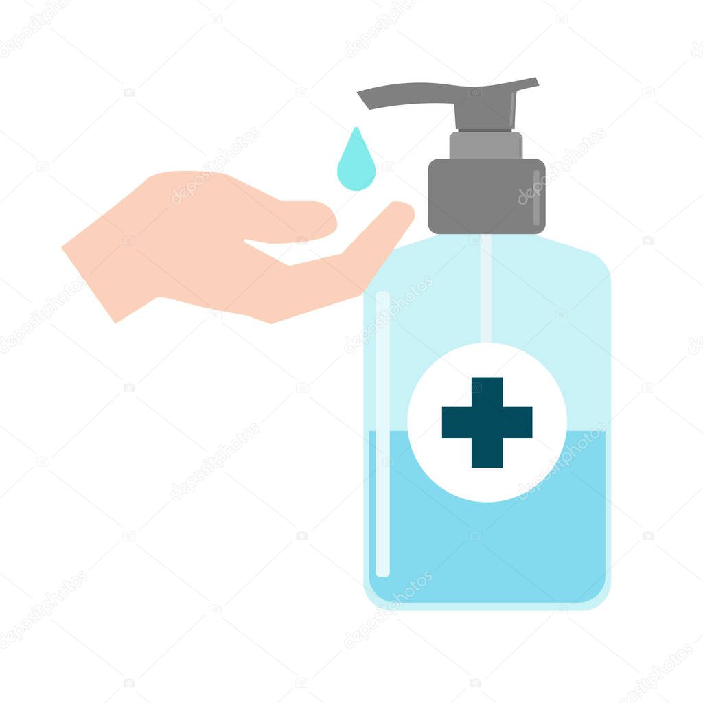 Hand sanitizers. Alcohol rub sanitizers kill most bacteria, fungi and stop some viruses such as coronavirus. Hygiene product. Sanitizer bottle and wall mounted container. Covid-19 spread prevention