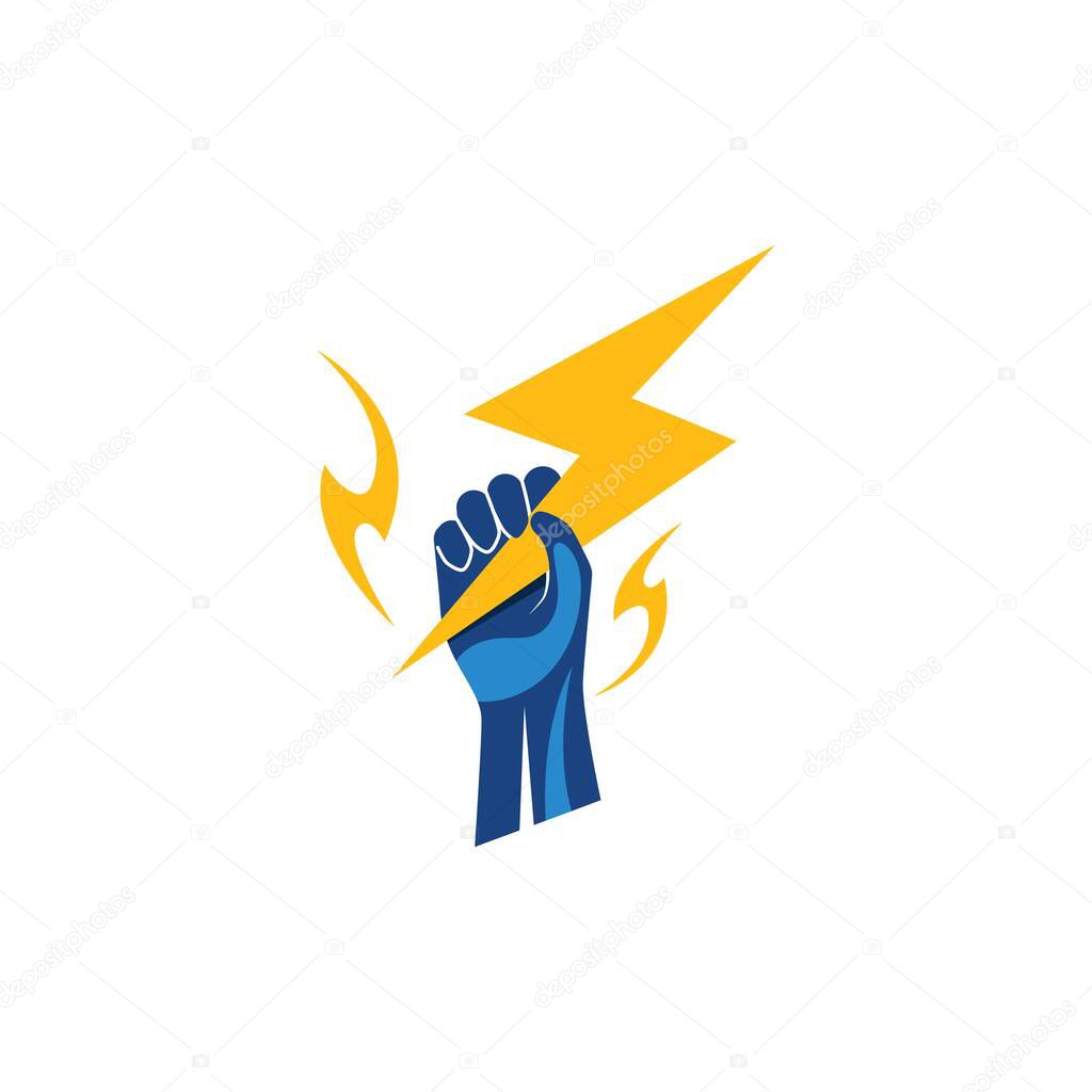 Hand holding Lightning Logo vector illustration design