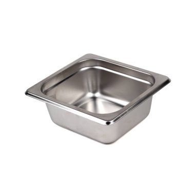 boş metal yiyecek kabı beyaz arkaplanda izole