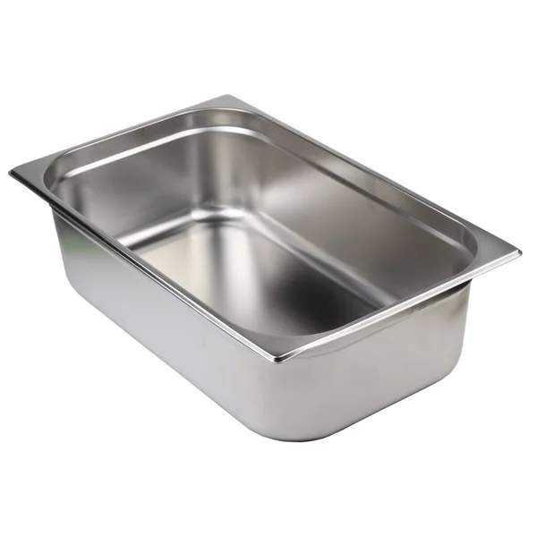 boş metal yiyecek kabı beyaz arkaplanda izole