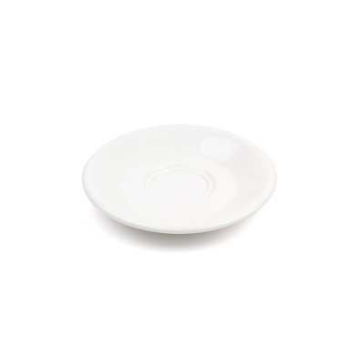 Beyaz zemin üzerinde beyaz seramik plaka.