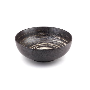 Beyaz arkaplanda izole edilmiş sarmal desenli boş seramik plaka