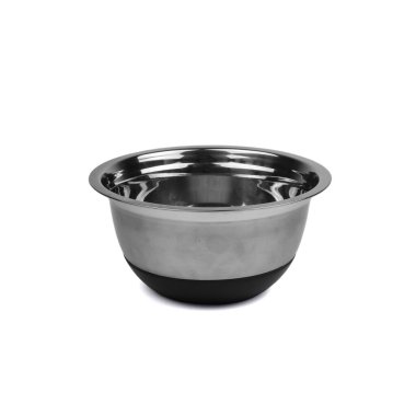 Beyaz arkaplanda boş metal kase