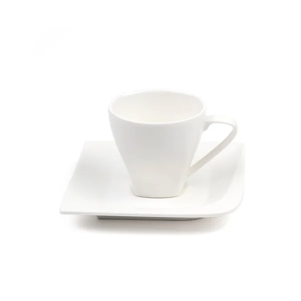 Tasse Blanche Café Sur Une Soucoupe Isolée Sur Fond Clair — Photo