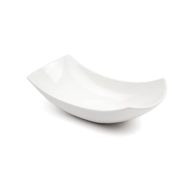 Beyaz zemin üzerinde beyaz seramik plaka.