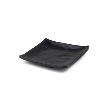 Beyaz arkaplanda izole edilmiş siyah boş tabak