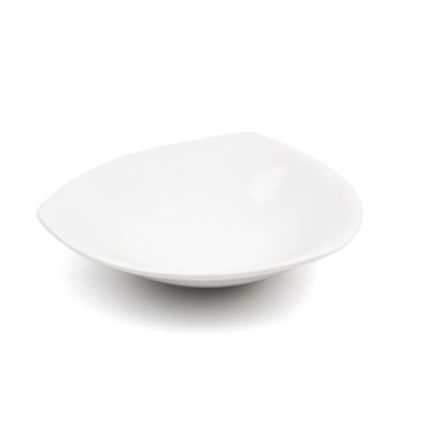 Beyaz zemin üzerinde beyaz seramik plaka.