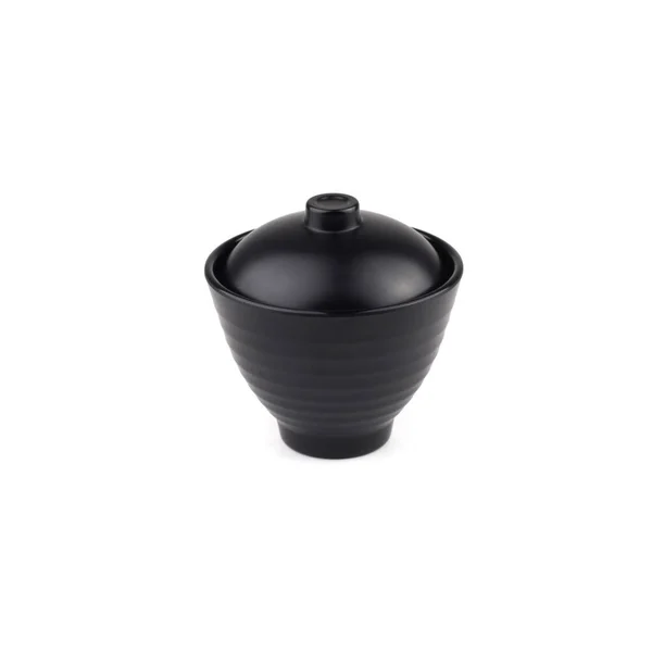 Black Ceramic Bowl Lid Isolated White Background — Stock Photo, Image