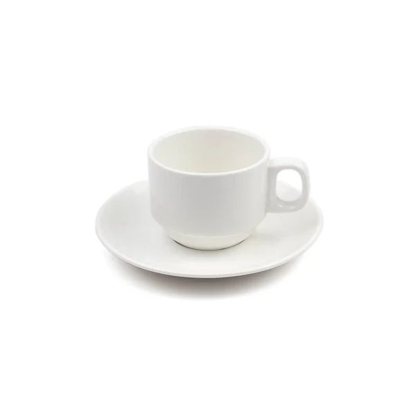 Белая Чашка Кофе Блюдце Изолированы Светлом Фоне — стоковое фото