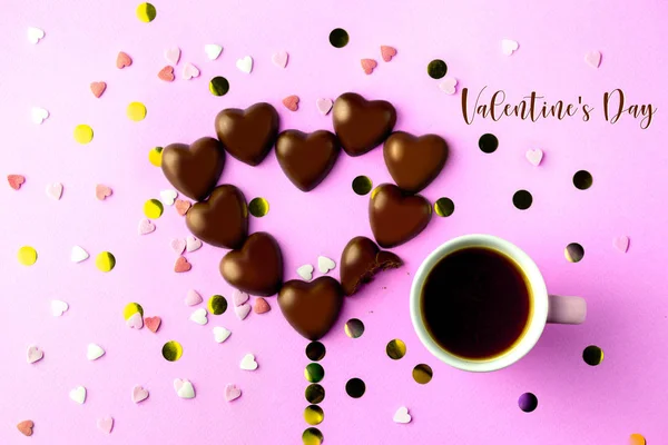 День Святого Валентина Конфеты Форме Сердца Молочные Шоколадные Сердца Вкусный — стоковое фото