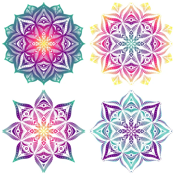 Set of four mandalas openwork pattern gradient fill — Stok Vektör