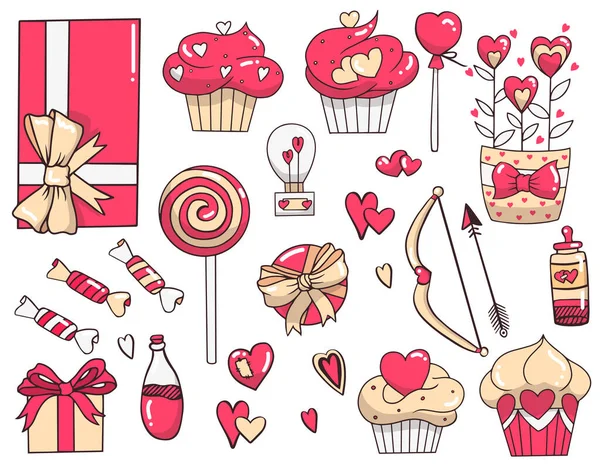 Set of vector drawings for valentines day — Stock Vector