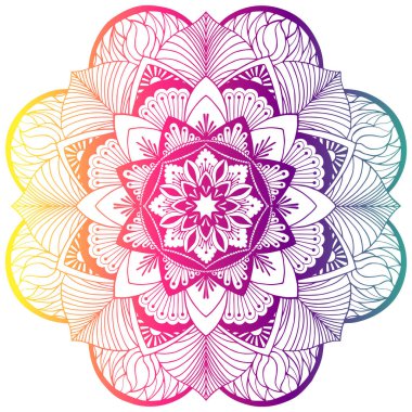 Gökkuşağı dolgulu mandala. Parlak renkli çizimler. Vektör illüstrasyonu