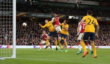 Londra - 26 Nisan 2018: Avrupa Ligi yarı final el bir maçı Arsenal Atletico Madrid Emirates Stadyumu'nda London, Büyük Britanya.