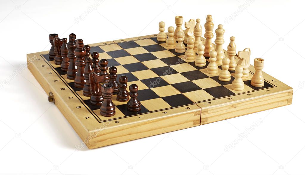 Chess pieces in starting position on a wooden oak Board Stock Photo - Alamy