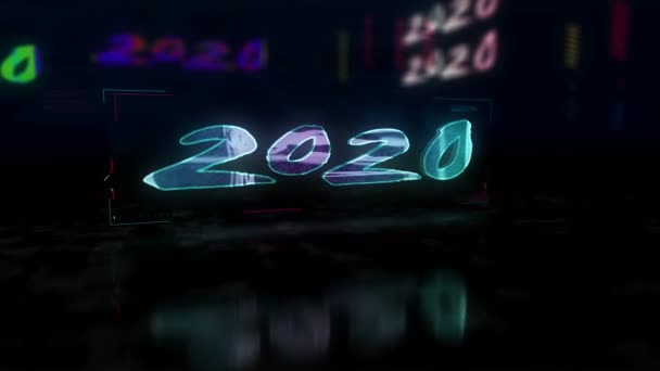 2020年未来のサイバーパンク風アニメーション 要旨現代のサイバーシティ3Dレンダリングはグリッチ効果を持つ 現代的なデザインのサイバースペースの紹介 — ストック動画