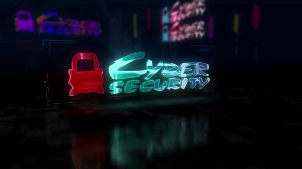 Cyber Ασφάλεια Λουκέτο Φουτουριστικό Cyberpunk Στυλ Animation Αφηρημένη Σύγχρονη Πόλη — Αρχείο Βίντεο