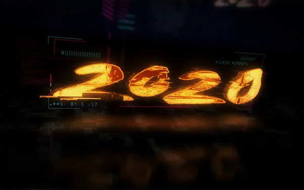 2020 év futurisztikus illusztráció cyberpunk stílus — Stock Fotó