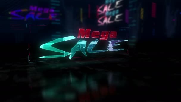 Mega Sprzedaż Futurystyczna Animacja Stylu Cyberpunkowym Streszczenie Nowoczesnego Miasta Renderowania — Wideo stockowe