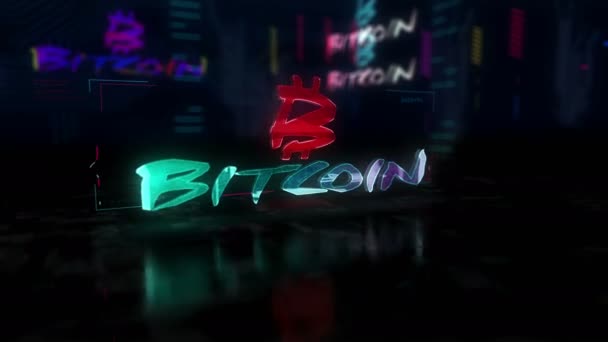 Bitcoin Symbole Futuriste Style Cyberpunk Animation Abstrait Ville Moderne Rendu — Video