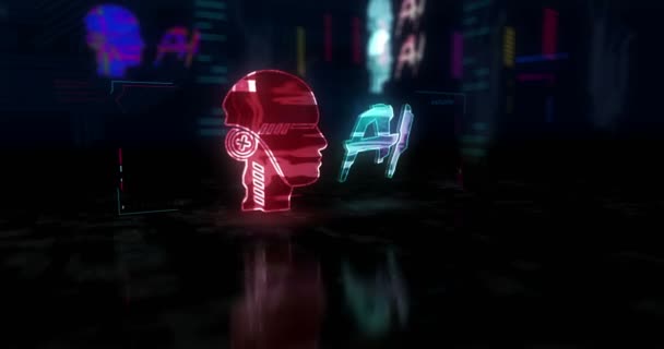 Künstliche Intelligenz Mit Kopfsymbol Futuristische Animation Cyberpunk Stil Abstrakte Moderne — Stockvideo