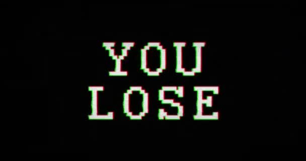 Χάνετε Και Παιχνίδι Πάνω Από Παραμορφωμένο Κείμενο Για Βλάβη Ρετρό — Αρχείο Βίντεο