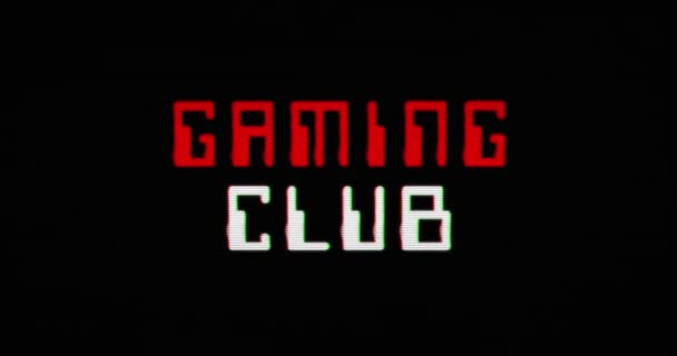 80Er Jahre Gaming Club Verzerrten Text Auf Schäden Retro Hintergrund — Stockvideo