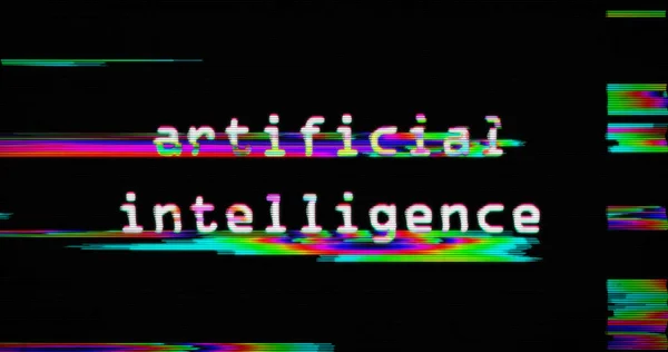 Modern glitch transition with artificial intelligence head text — Stock Photo, Image
