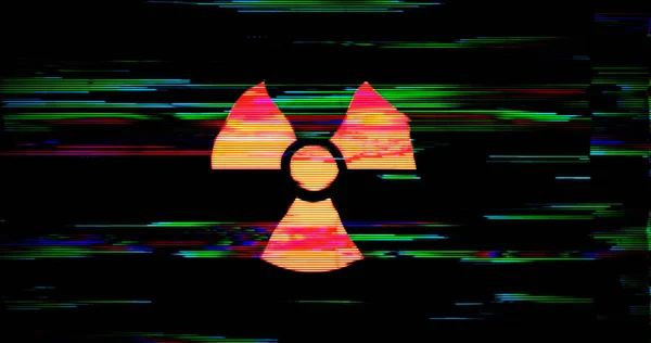 Modern glitch transition with nuclear danger symbol — 스톡 사진