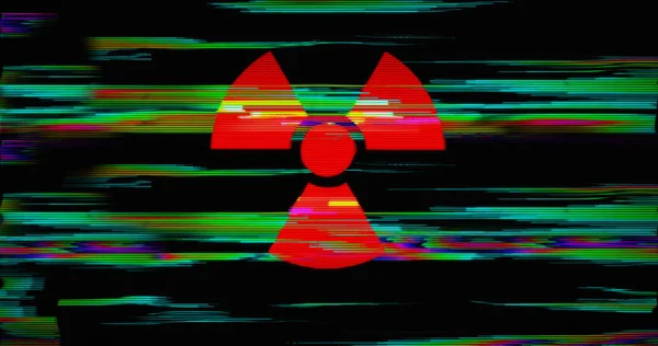 Modern glitch transition with nuclear danger symbol — 스톡 사진