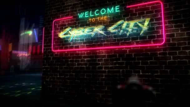 Siber Şehir Hologramı Neon Işığı Gelecekçi Siber Punk Tarzı Animasyon — Stok video