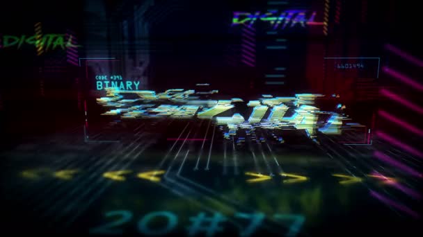 Digital Värld Futuristisk Cyberpunk Stil Animation Modern Abstrakt Konst Rendering — Stockvideo