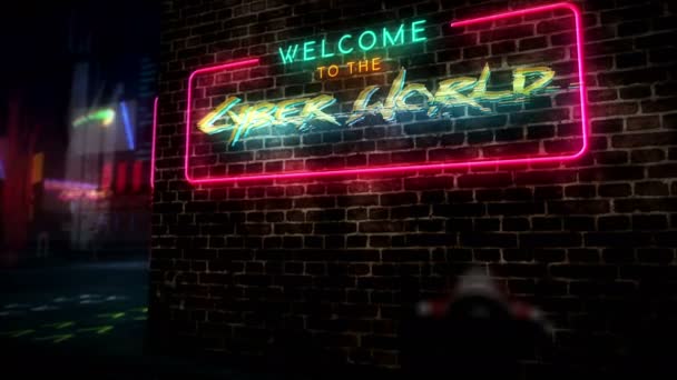 Cyber World Hologram Neon Futurisztikus Cyberpunk Stílusú Animáció Modern Absztrakt — Stock videók