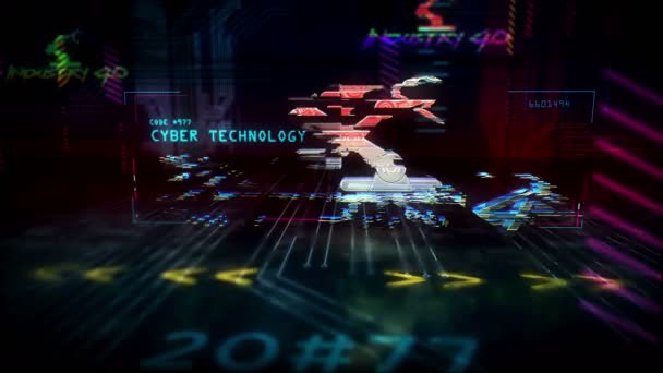 Przemysł Futurystyczna Animacja Cyberpunkowa Nowoczesna Sztuka Abstrakcyjna Renderowanie Hologram Intro — Wideo stockowe