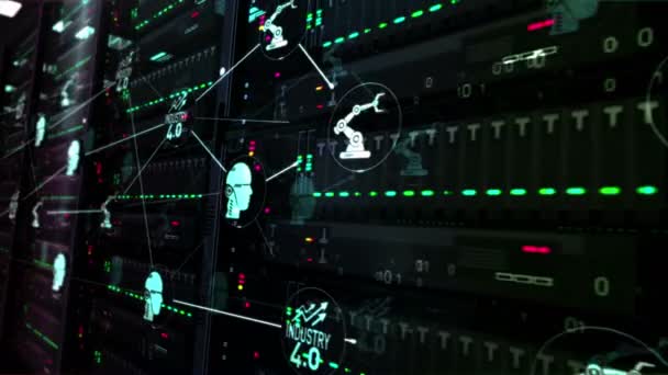 Centre Données Futuriste Industrie Innovation Cybertechnologie Affaires Automatiser Symboles Intelligence — Video