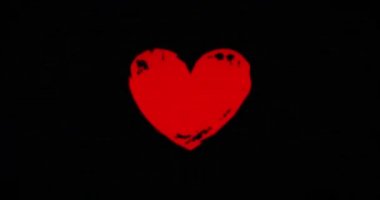 Hearts symbol distorted text on damage retro tv background. Intensive abstract concept of love, health, romance and emotions with noise and glitch effect. Seamless and loopable rendering animation.