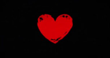 Hearts symbol distorted text on damage retro tv background. Intensive abstract concept of love, health, romance and emotions with noise and glitch effect. Seamless and loopable rendering animation.