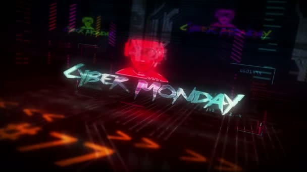 Cyber Monday Sale Futuristic Cyberpunk Style Animation Abstract Modern Cyber — ストック動画