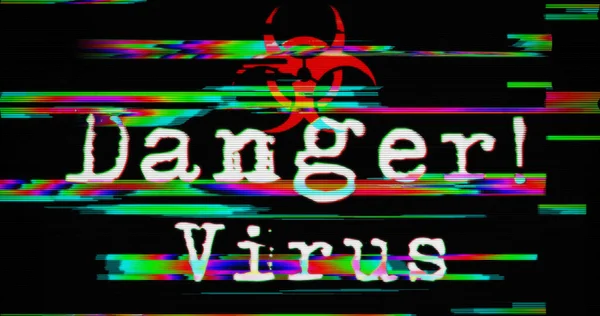 Modern glitch transition with virus danger — Stok fotoğraf