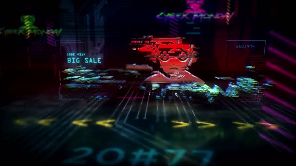 Cyber Segunda Feira Venda Animação Estilo Cyberpunk Futurista Arte Abstrata — Vídeo de Stock